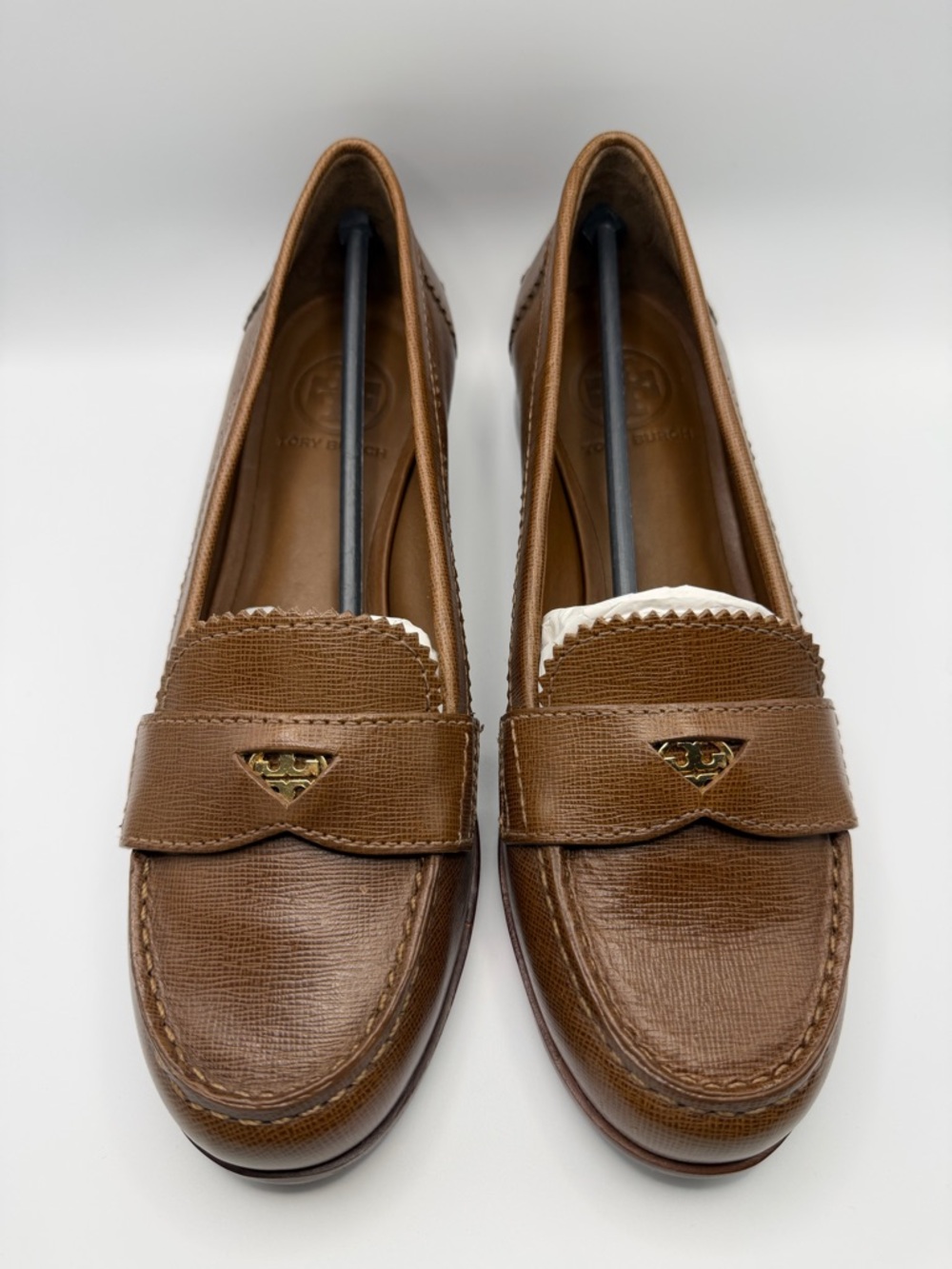 Tory Burch Pennie Low Heel Loafers Brown Saffiano Leather Size 8 NIB